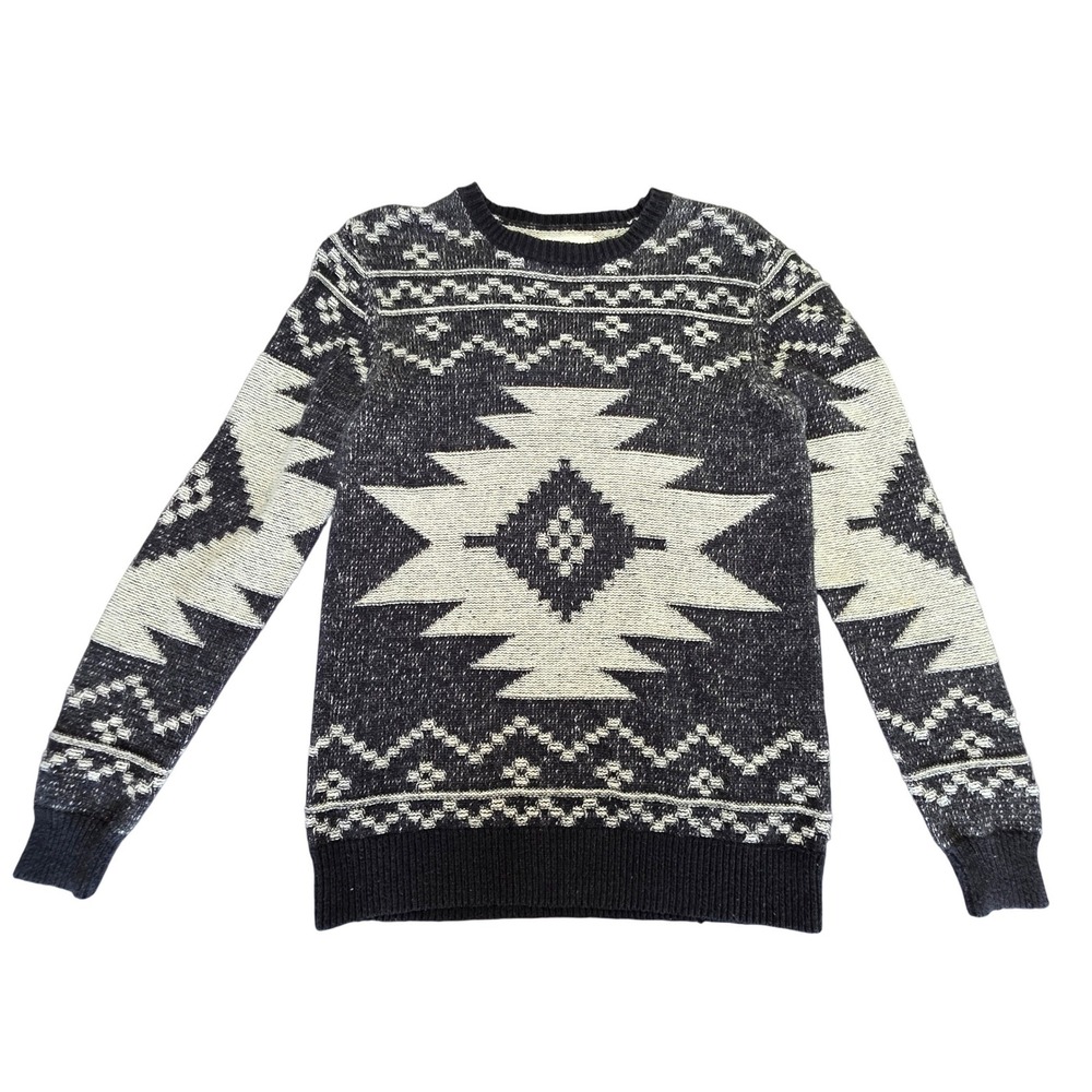 On The Byas Southwestern Knit Sweater Geometric Black White Mens‎ Small
